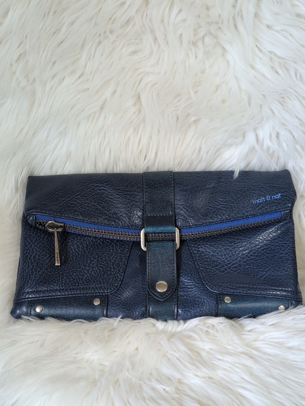 Matt & Nat Navy clutch with blue zip trim